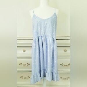 Simply Noelle Blue Boho Floral Spaghetti Strap Ruffle Hem Dress L XL NWT